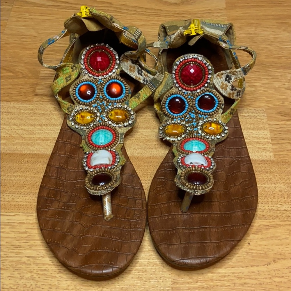 Shiekh tan jeweled gladiator sandals